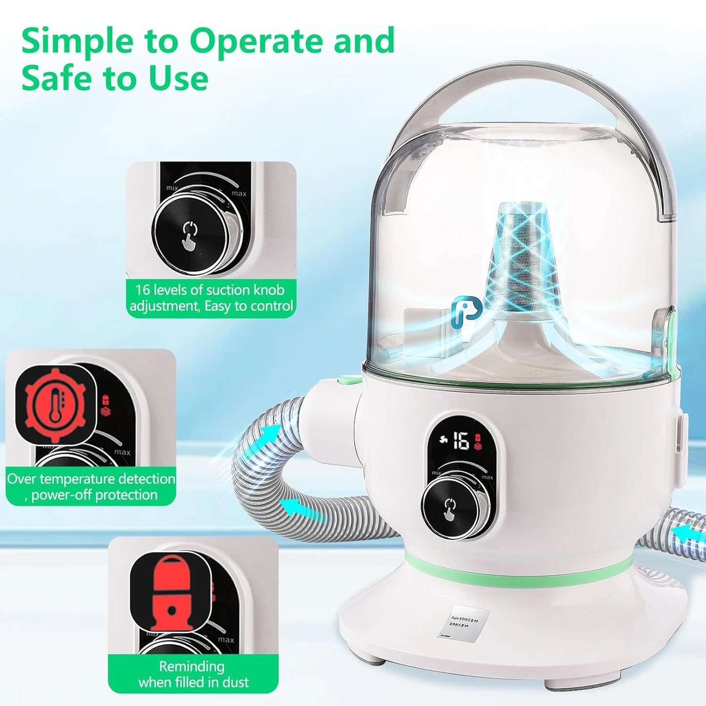 HiMISS Pet Grooming Kit With Quiet Vacuum And 5 Tools