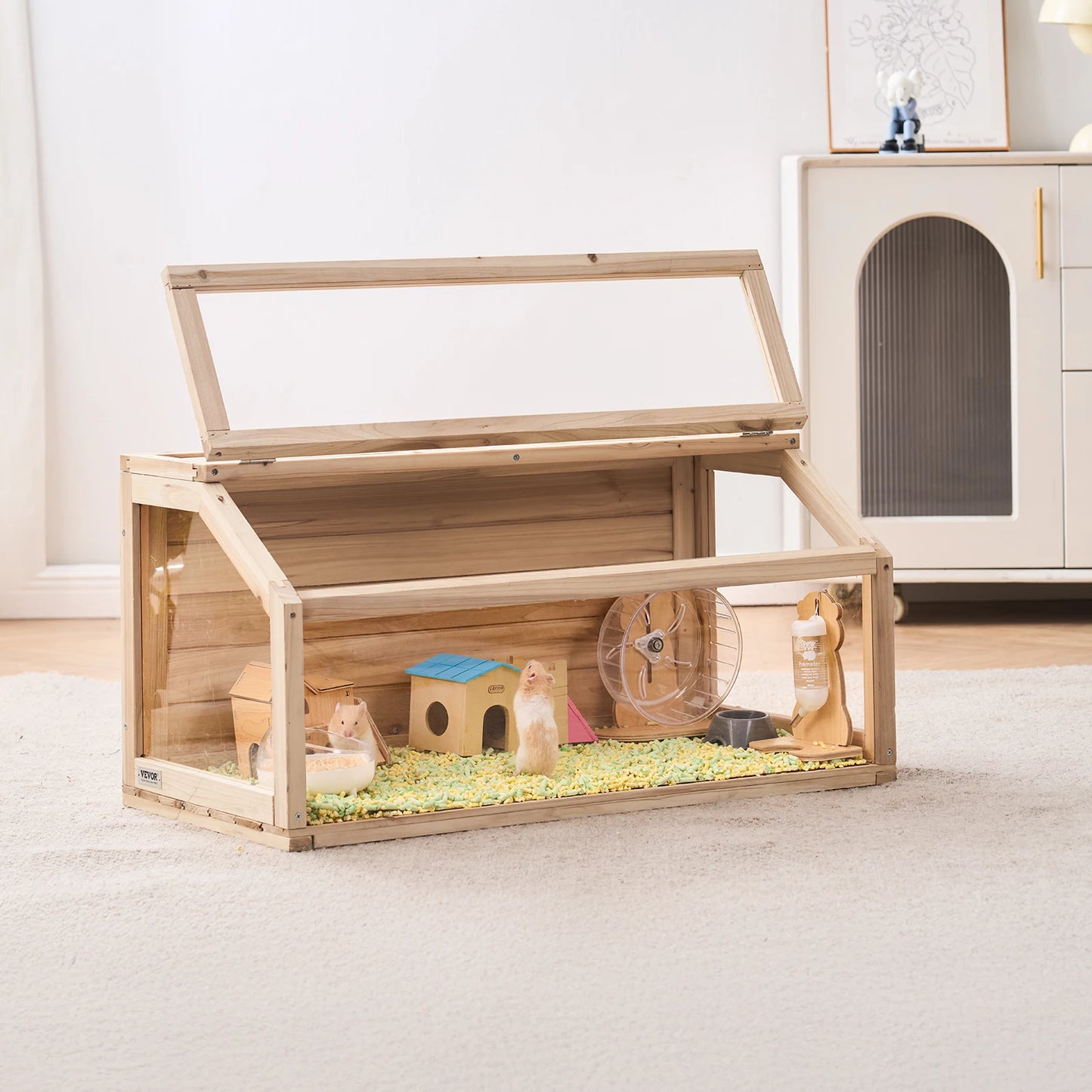 Wooden Hamster Cage Habitat With Clear Openable Top Small Animals