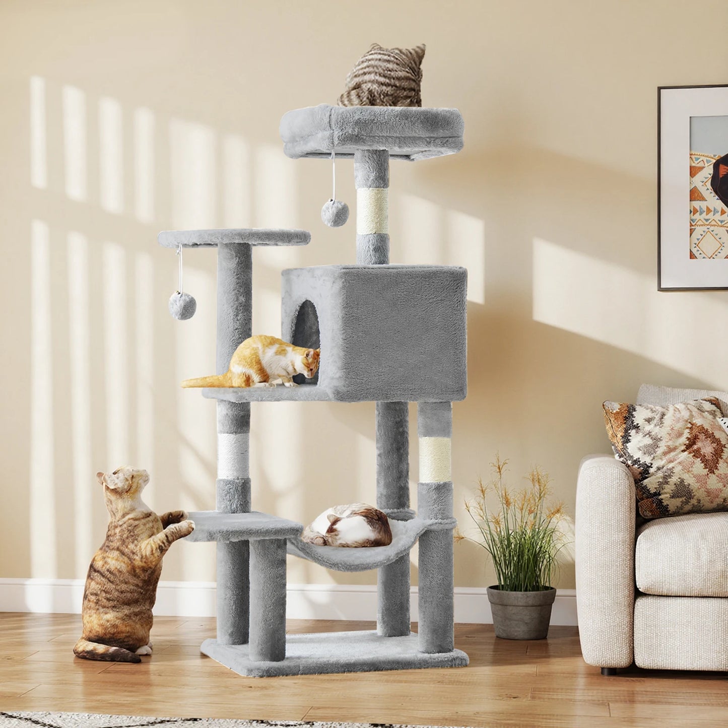 JHK Cat Tree Indoor Multi Cat Climbing Tower With Natural Sisal Posts