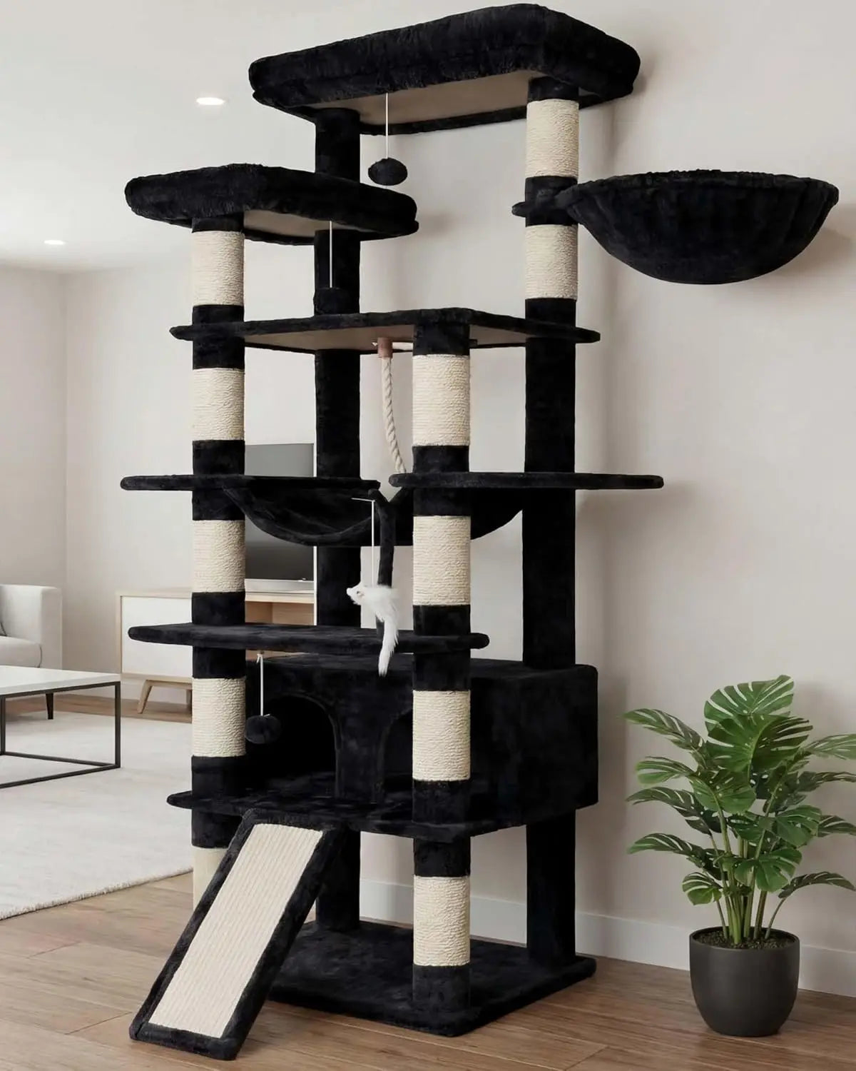 Multi Level Cat Tower With Plush Perches And Caves For Indoor Cats