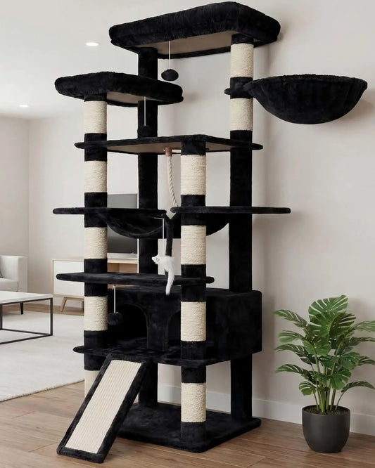 Multi Level Cat Tower With Plush Perches And Caves For Indoor Cats