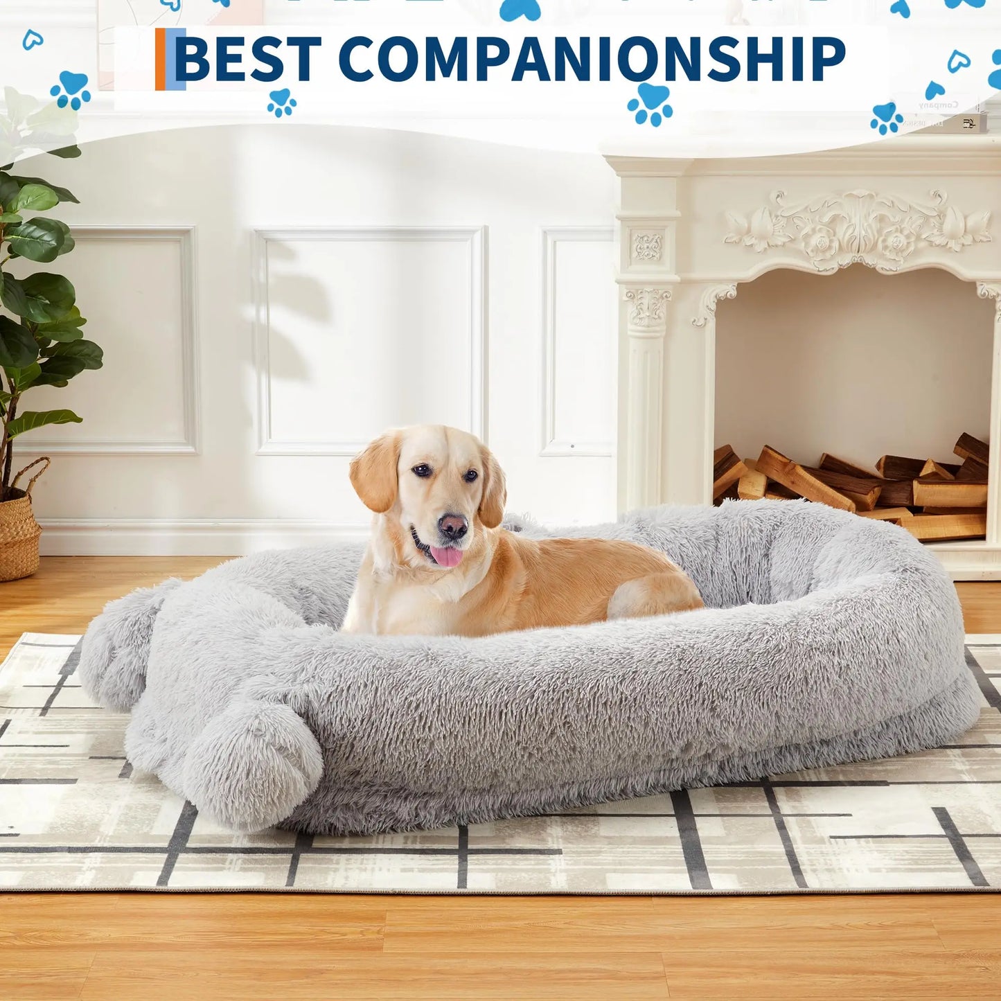 HiMISSCN Dog Bed For Adults With Removable Cover Storage Pockets
